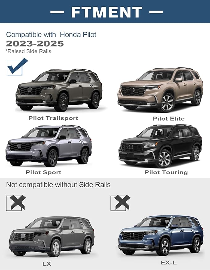 Roof Rack Cross Bars All-Metal Aluminum Compatible with Honda Pilot 2023 2024 2025 2026 Elite Sport Touring Trailsport (Except LX and EX-L) with Raised Side Rails, 220lbs Crossbar Luggage