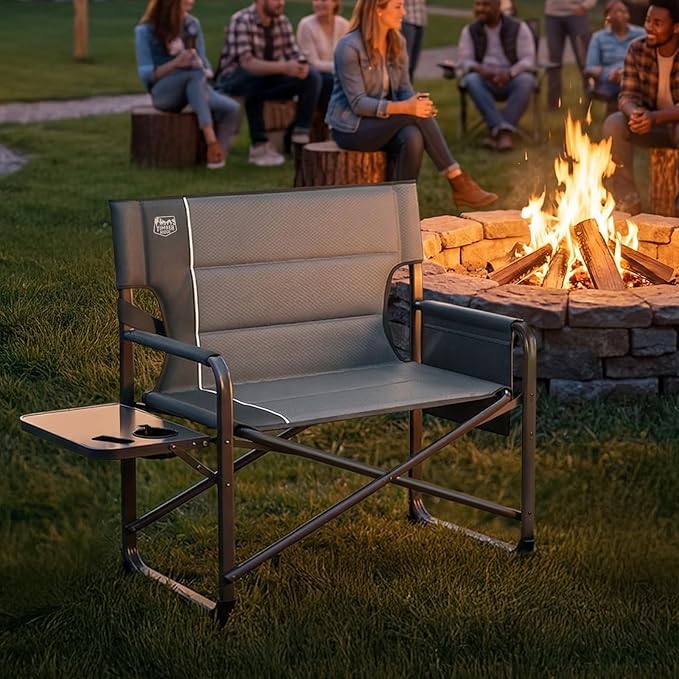 Timber Ridge XXL Director’s Chair – Heavy Duty Folding Camping Chair for Adults, 500lb Capacity, Extra Wide Padded Seat for Camping, Sports, Lawn, Courtyard, and Outdoor Use, Grey