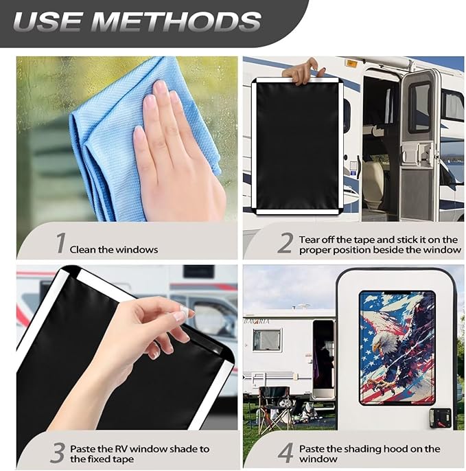 Eagle and American Flag RV Door Window Shade Cover, Foldable Sun Shade Windshield Blackout Shower Curtains Coverage Patriotic Rv Accessories