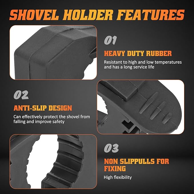 Off Road Shovel Mount Axe Mount Rubber Clamp Compatible With UTV ATV Truck Emergency vehicles Universal For Diameter Tools 1-1/7'' to 1-3/7'' 2PCS