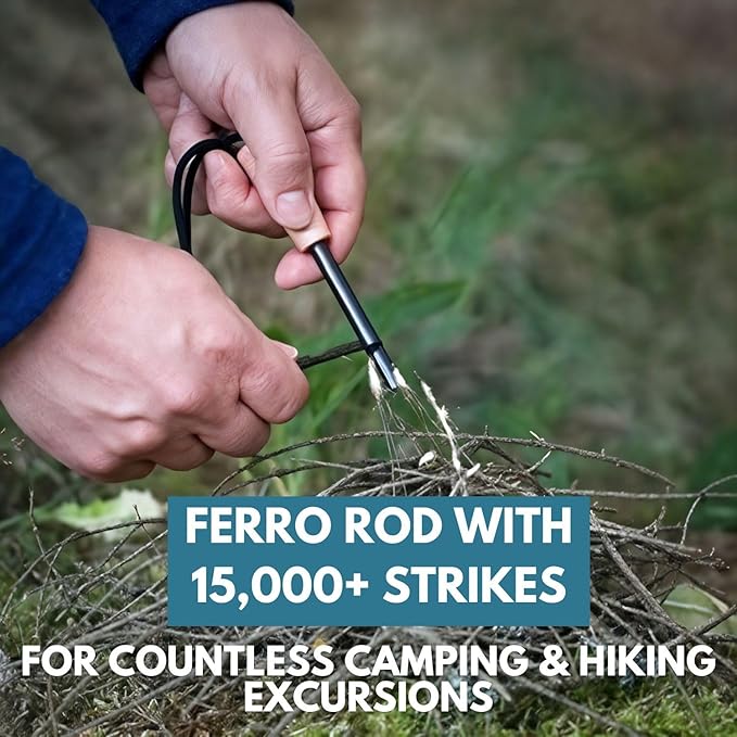 The Friendly Swede Ferro Rod Fire Starter Tool — Flint and Steel Fire Starter Survival Tool with Wooden Handle - Weatherproof Firestarter for Camping, Hiking & BBQs - Compact with Optimal Grip