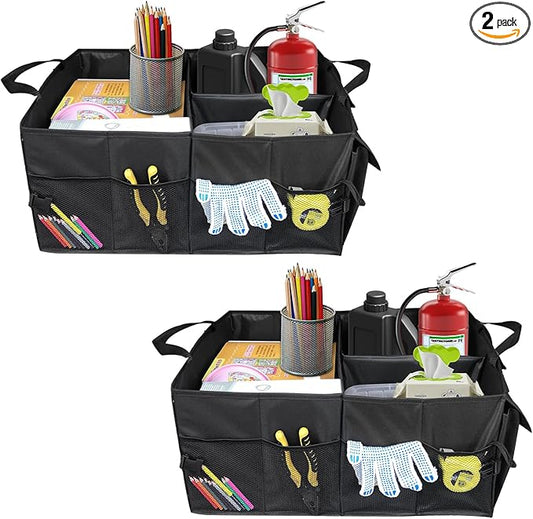 Hovom 2PCS Car Trunk Organizer, Collapsible Trunk Backseat Organizer, Multi-Compartment Car Organizers and Storage, Foldable Trunk Storage Organizer for SUV, Road Trip Essentials Accessories (2PCS)
