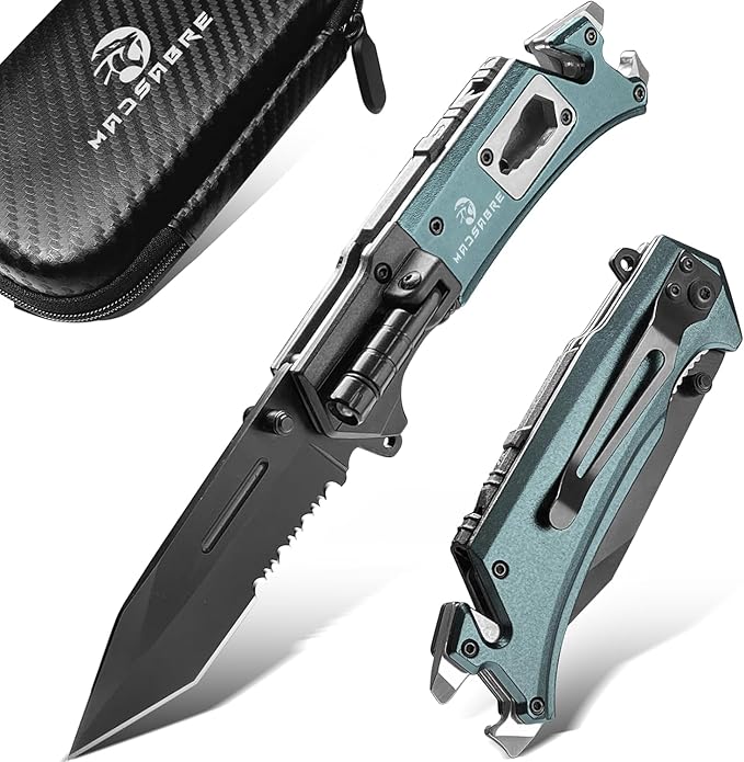MADSABRE Multitool Pocket Knife with Clip and Case, 8-in-1 Folding Knives with Glass Breaker, Bottle Opener, Wrench, EDC Multitool Knife for Camping, Survival, Gifts for Men