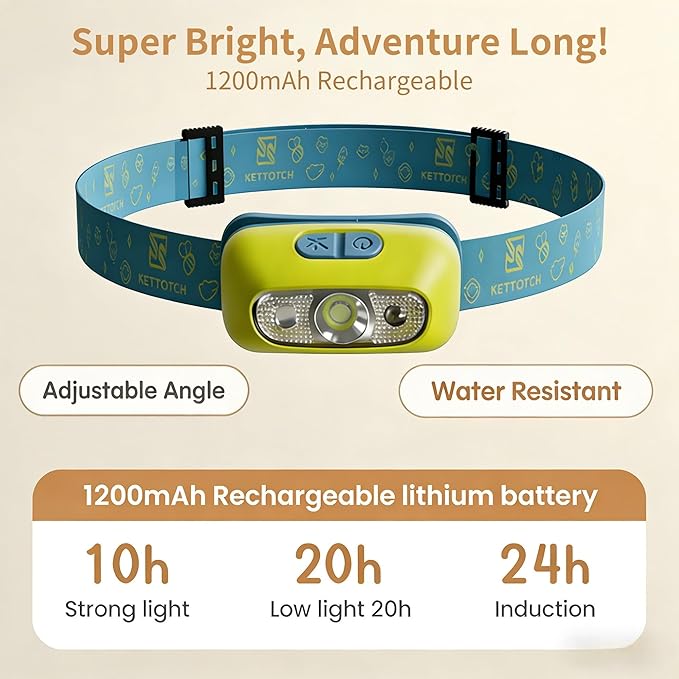 Motion Sensor Headlamp for Kids & Rechargeable Camping Lantern Set - Hands-Free Wave Control, 1200mAh USB-C Charging, 3 Light Modes, Safe for Camping, Emergency - Spring Camping Gear for Kids (Green)