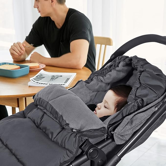 Orzbow Universal Stroller Footmuff, Winter Baby Stroller Bunting Bag, Warm Coral Fleece Stroller Sleeping Bag for Cold Weather, Waterproof & Windproof, Baby Winter Must Have, Black