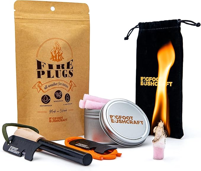 Complete Emergency Fire Starter Kit - Waterproof, Windproof, 5+ Minute Burn - Includes 80 Fire Plugs, Compact Travel Tin, and Extra Thick Ferro Rod Set
