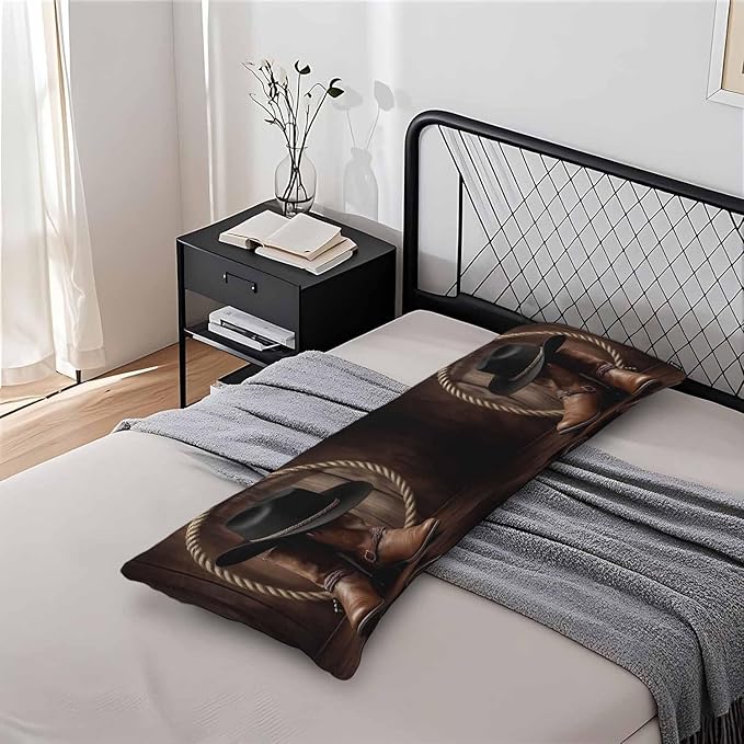 Decorative Body Pillow Covers 20x54inch Cowboy, American Western Cowboy Boots Super Soft Body Pillow Case Cushion Cover Wrinkle Fade Body Pillowcases for Bed/Sofa/Couch/Patio/Balcony