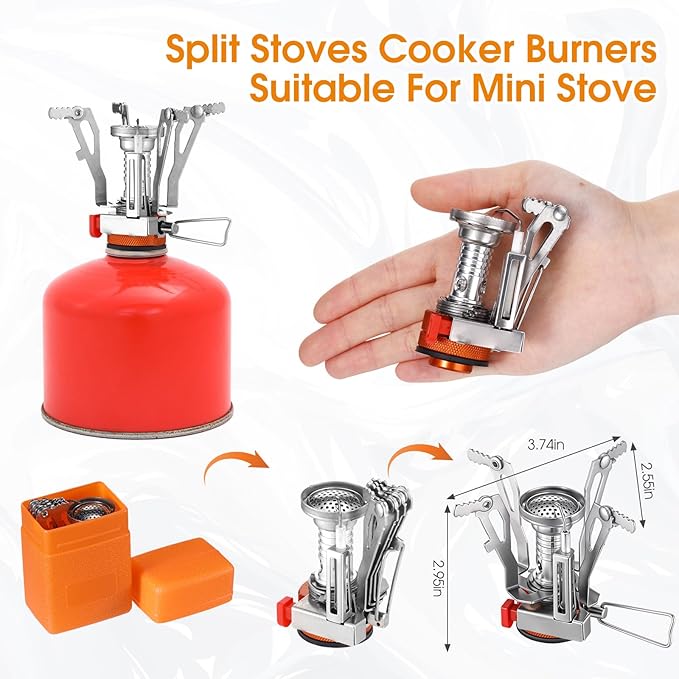 Funnymoom 15 Pcs Camp Cooking Set Stainless Steel Camping Cookware Mess Kit with Pot Pan and Stove 2 Set Stainless Steel Cups Plates Forks Knives Spoons for Camping Backpacking Outdoor Cooking Picnic