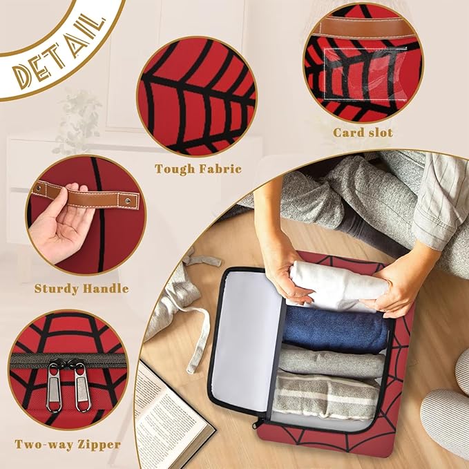 Red Web Storage Bins With Zipper Lid, Collapsible Trunk Organizer, Car Organizers and Storage Bins with Lids, Decorative Storage Boxes with Handle, Home Storage Baskets For Organizing