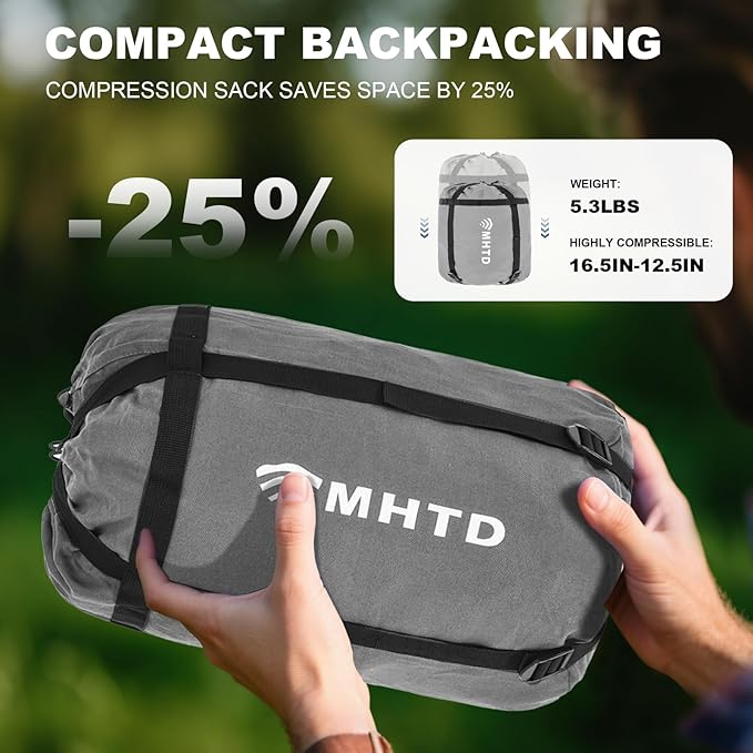Sleeping Bag for Adults All Season 0 Degree,Cotton Canvas with YKK Zipper Compact Backpacking Mummy Camping Sleeping Bag