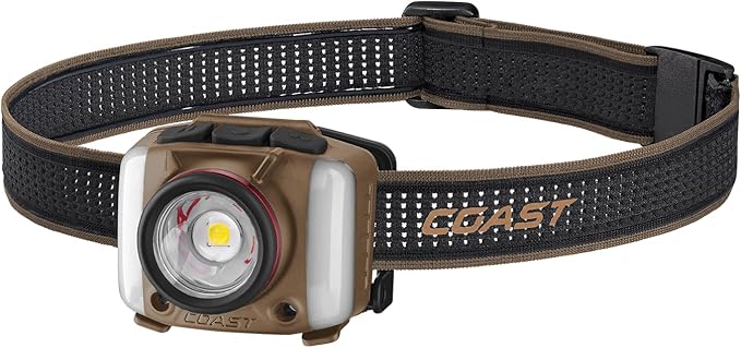 Coast FL97R Voice-Controlled 1200 Lumen Rechargeable LED Headlamp with Pure Beam® Spot & Flood, ARC Lighting, Red & Green Color Modes, Glide Focus™ Radial Arm Dial and USB-C Charge Port, Desert