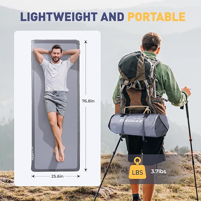 Elegear Camping Sleeping Pad with Multi-Function Electric Pump, 4’’ Ultra-Thick & 1100lb Ultra-Support Camping Air Mattress, Durable Sleeping Pad for Camping/Hiking/Tent/Home/Car Travel