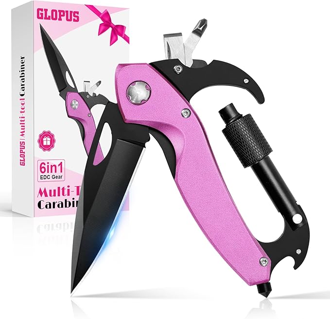 Valentines Day Gifts for Her, Multitool Carabiner, Birthday Gifts for Women Mom Wife, 6-in-1 Keychain Multi Tools With Window Breaker, Bottle Opener And Screwdriver, Survival Gear for Camping Hiking