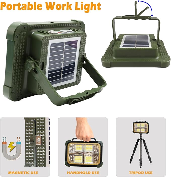 Solar Camping Lantern 200w Rechargeable Outdoor Light Travel Essentials with 6000mAh Emergency 5 Modes Portable LED Work Light Gifts for Camping Hurricane Survival