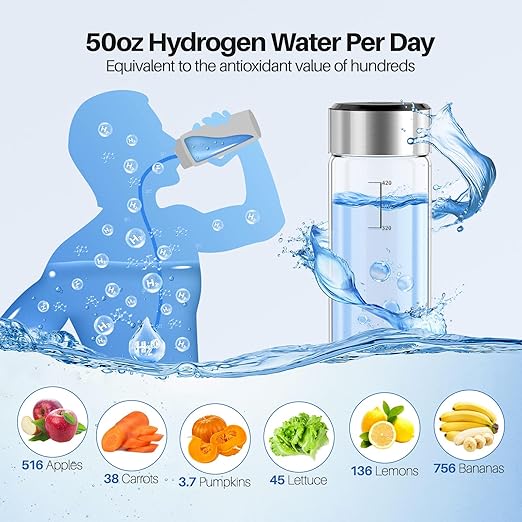 MOVOCA Hydrogen Water Bottle, 3Min 2200PPB Rapid Hydrogen Water Generator -SPE PEM Tech, 14OZ Portable Hydro Water Machine, Health Care Gifts for Husband, Wife, Family, Friends, Travel