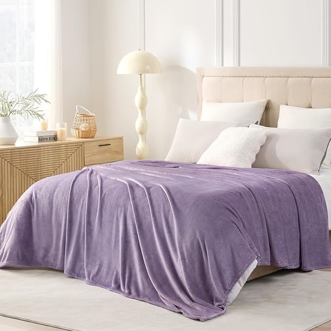 Hansleep Fleece Fog Purple Full Blanket, Super Soft Flannel Fuzzy Plush Cozy Blanket for All Seasons, Fog Purple, Full 84x90 Inches