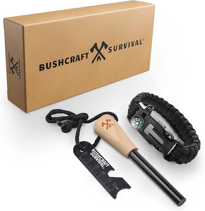 Bushcraft Survival Ferro Rod Fire Starter Kit & Backpacking Multitool | Flint and Steel Striker | Waterproof Magnesium Farrow Rod Tool & Firestarter for Campfires