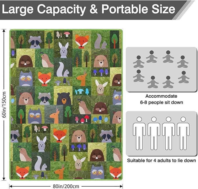 Supfitness Extra Large Picnic Blankets Waterproof Foldable (60"x 80") Boho Beach Blanket Waterproof Sandproof,3-Layer Thicking Mat Outdoor Packable Camping Blanket