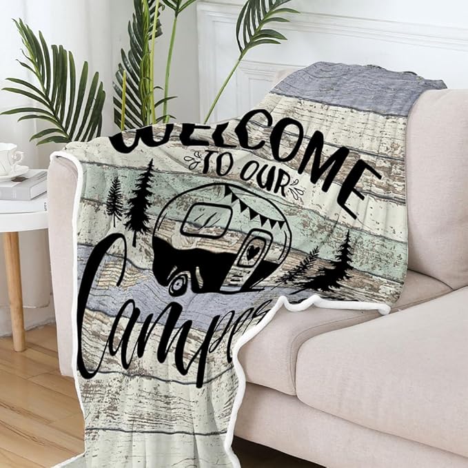 Travel Blanket, Camping Lovers Gift Ideas for Men or Woman, Campsite Outdoors RV Camper Hiking Blanket,Super Soft Flannel Blankets Gifts for Sofa Couch Bed Camper Outdoor 60"x90"