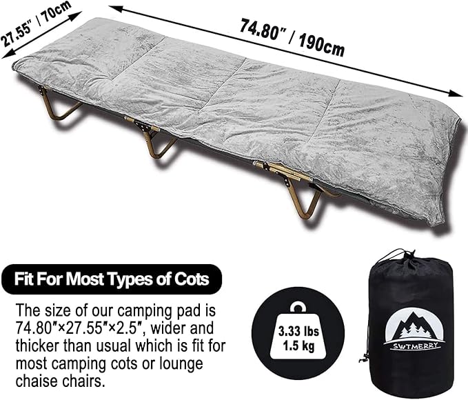 Sleeping Cot Pads (75" x 28") with Elastic Straps Portable for Outdoor & Hiking, Cotton Soft Thick Camping Cot Pad, Non-Slip Camping Mattress Pad for Camp Cot/Rv Bunk/Narrow Twin Beds