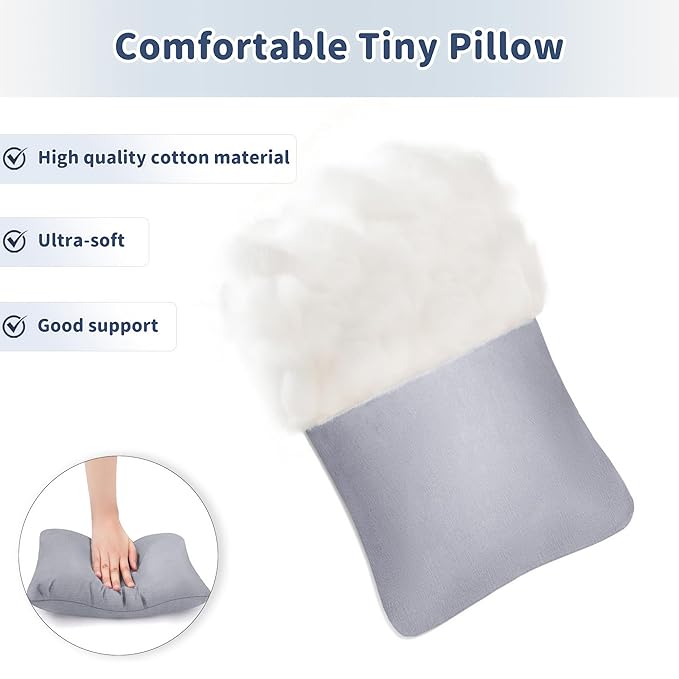 Pro Goleem Small Pillow 11"x7"x2.5" for Baby Sleeping with Name Tag Mini Tiny Pillow for Room Couch Sofa Chair and Outdoor Car Air Nap Neck Lumbar Knee Rest Pillows, Gray