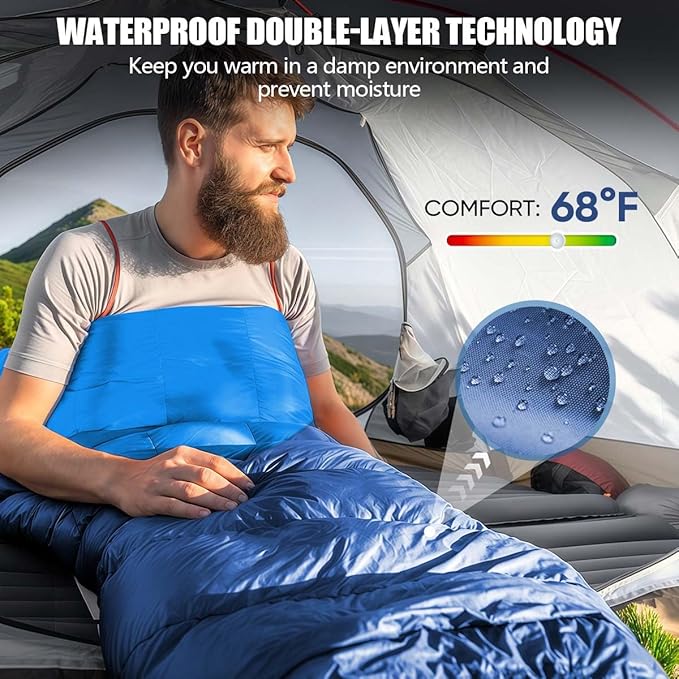 Camping Sleeping Bags for Adults Kids Waterproof Lightweight Sleeping Bag for Cold Weather or Warm Backpacking Hiking Mountaineering Indoor Outdoor Use