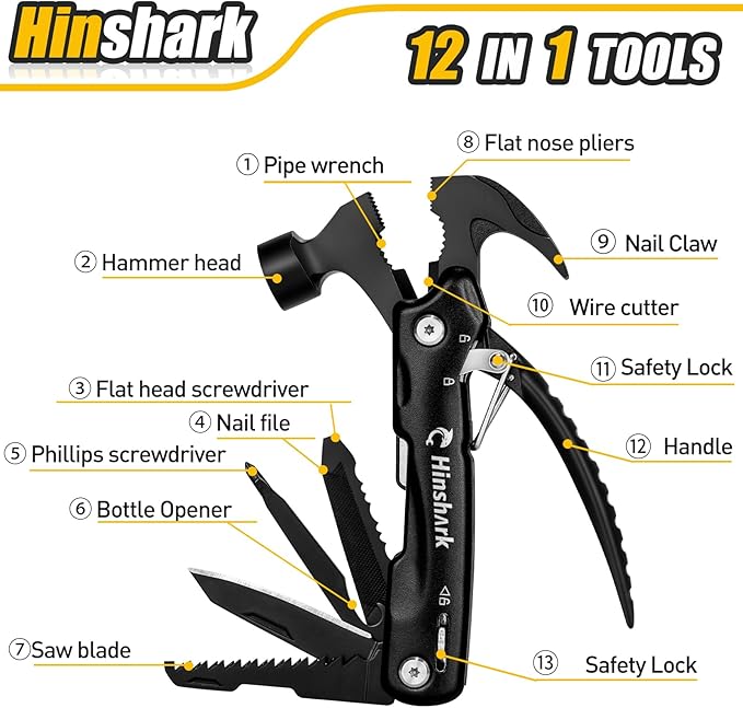 Gifts for Men, 12 in 1 Hammer Multitool, Anniversary Birthday Gift for Men Dad Husband Him Grandpa, Unique Gifts for Dad Who Have Everything, Camping Essentials Cool Gadgets Tools