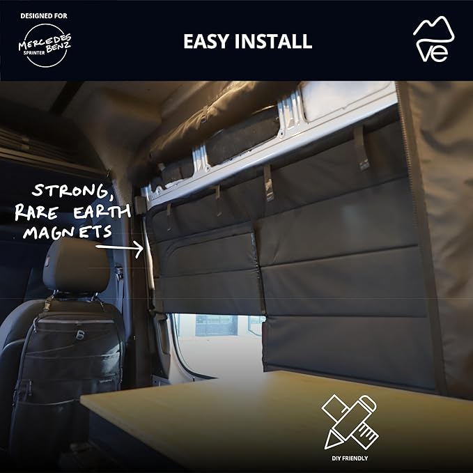 VanEssential Insulated Stealth Blackout Magnetic Window Cover Designed for Mercedes-Benz NCV3 & VS30 (Van Years 2007 to Current), Sliding Door (Bare Metal Window Frame Only), Black