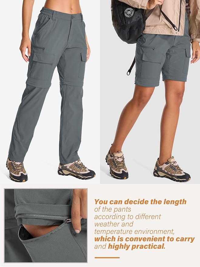 Womens Hiking Pants Convertible Quick Dry Stretch Lightweight Zip Off Outdoor Safari Pants with Cargo Pockets
