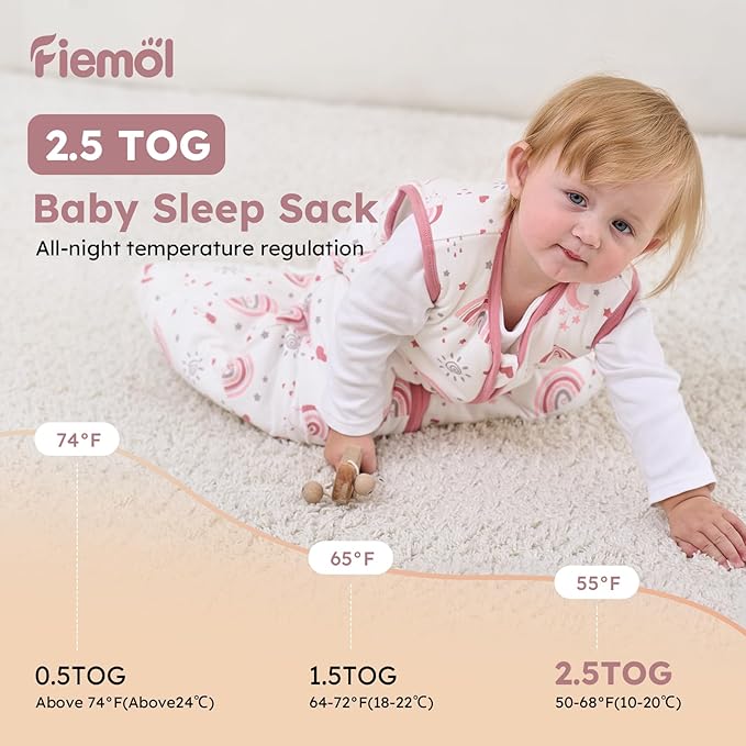 Baby Sleep Sack 18-24 Months, 2.5 TOG Cotton Winter Baby Wearable Blanket with 2-Way Zipper, Warm Soft Sleeping Bag for Toddler Boy Girl, XLarge Rainbow