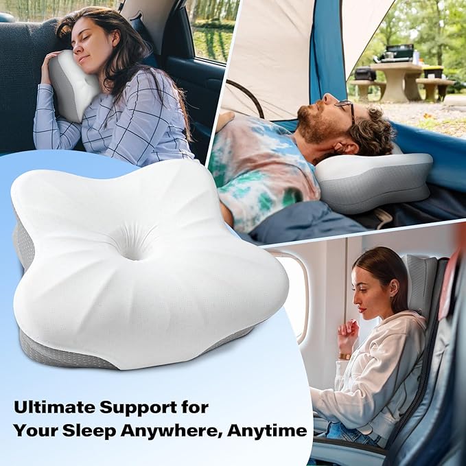 SAHEYER Memory Foam Camping Pillow, Travel Pillows for Sleeping, Cervical Neck Support Camping Gear Accessories - Small Pillow Travel Essentials for Sleep, Backpack, Hammock, 11.81x9.84x3.94 in, Gray
