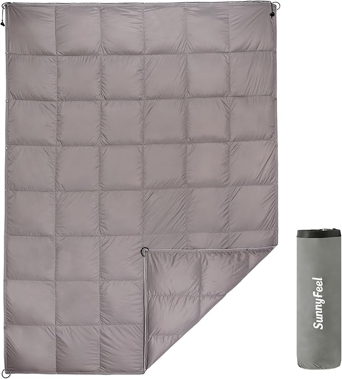 SUNNYFEEL Outdoor Camping Blanket,52"x78", Lightweight Down Waterproof Nylon Blanket Quilt for Traveling Hiking Picnic Stadium Beach Party，Grey