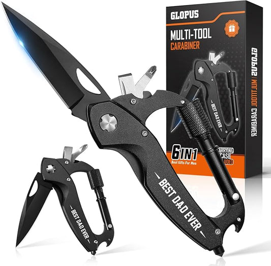 Birthday Gifts for Men Dad Him Husband, Multitool Carabiner With "Best Dad Ever", Fathers Day Dad Gifts from Daughter Son, Cool Gadgets for Men, Tactical Survival Gear for Camping And Hiking
