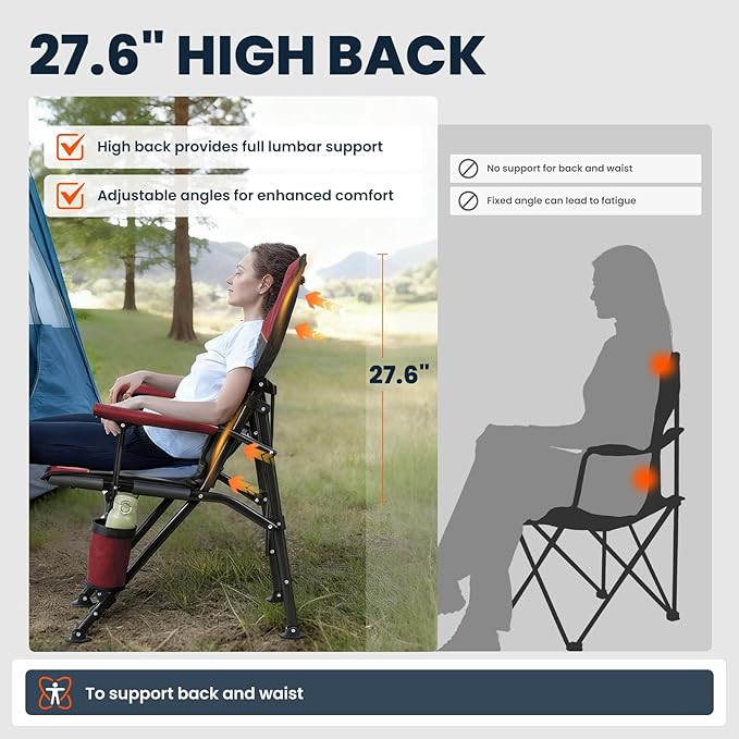 Overmont Heated Camping Chair with High Back - 3 Heat Levels 2-Zone Separately Heating - 450 LBS Support Heavy Duty Folding Chair Portable for Adults Patent No.: US D1.028.543S - Battery NOT Included