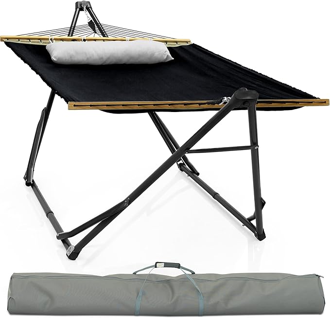 Tranquillo Unity Signature Steel Hammock Stand – 800 lbs Heavy-Duty Frame with Smooth, Noiseless Swing, Pre-Assembled for Quick Setup, Perfect for Indoor & Outdoor Relaxation; Black