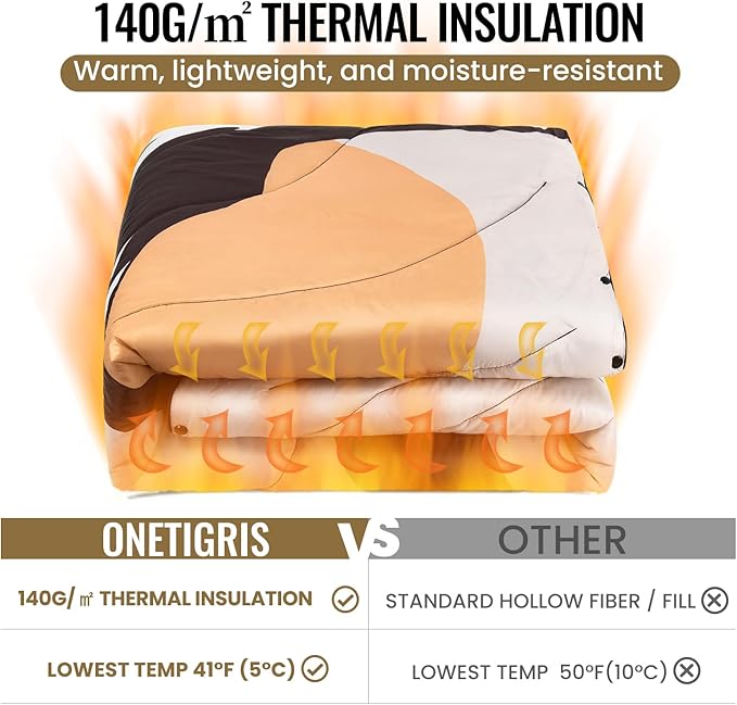 ONETIGRIS Ultralight Camping Blanket,Waterproof Stadium Blanket Poncho Packable Puffy Quilt Puffy Printed Camping Blanket with Snap Buttons & Corner Loops