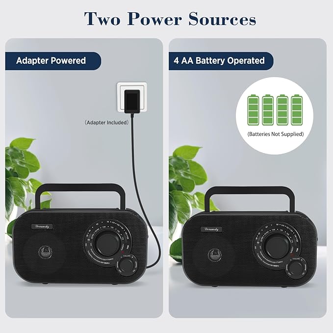 DreamSky AM FM Portable Radio Plug in Wall or Battery Operated for Home & Outdoor, Strong Reception, Large Dial Easy to Use, Transistor Antenna, Headphone Jack, Small Gifts for Seniors Elderly