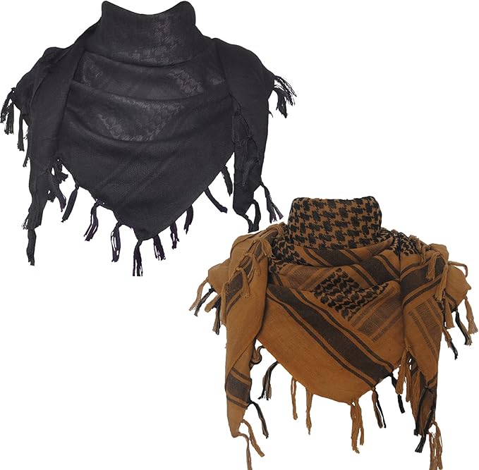 Explore Land Cotton Shemagh Keffiyeh Tactical Desert Scarf Neck Head Wrap with Tassel for Men Women