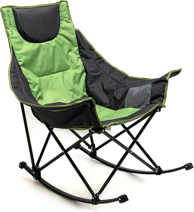 SUNNYFEEL Oversized Rocking Camping Chair, Fully Padded Patio Chair with Side Pocket, High Back Portable Lawn Recliner with Headrest, Outdoor Camp Rocker Chairs for Adults Heavy Duty 500 LBS Carry Bag