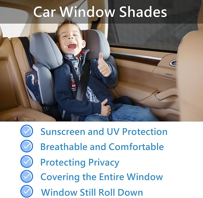 Car Window Sun Shade Side Windows Sunshade Car Seat Sun Protector Rear Shades Curtains Screen Nets Covers Meshs Tint Blocker (2 Pack Rear Window Shade)
