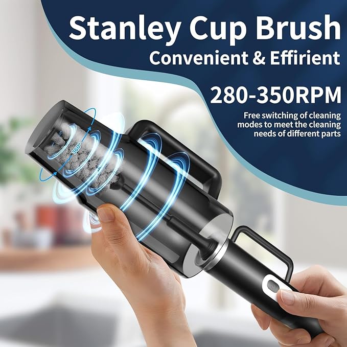 5 in 1 Electric Bottle Brush Cleaner Compatible Stanley Bottle Brush Straw Cleaner Multifunction Rechargeable IPX6 Waterproof Extra Long Design for Stanley Cup, Sports Bottle and More (Black)