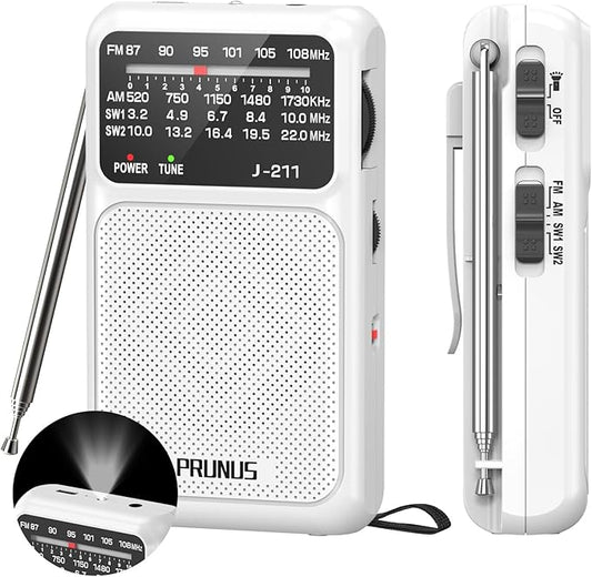 PRUNUS J-211 Portable Radio AM FM with USB Charging and AA Battery Operated, Transistor Radio, Strong Reception& Clear Speaker, Headphone Jack, Back Clip, Lanyard, Small radios Portable AM FM