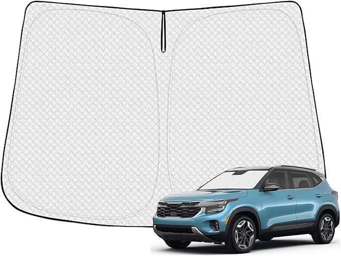 Canvcle Windshield Sun Shade for 2021-2025 2026 Kia Seltos Accessories Thicken 6-Layer Front Window Sunshade Cover Sun Visor Protector Foldable Block UV Rays Keep Vehicle Cool