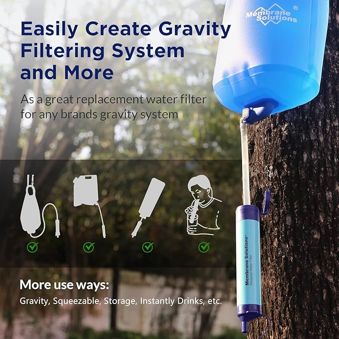 Membrane Solutions Upgrade 5 Stage Water Filter Straw 4 Pack and Gravity Water Filter Pro 6L, 0.1-Micron Versatile Water Purifier Survival Gear and Equipment for Group Camping Emergency