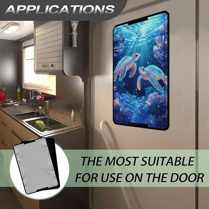 Sea Turtle RV Door Window Shade Cover, RV Door Window UV Protective Cover, Foldable Travel Trailer Motorhome Rv Screen Door Protector