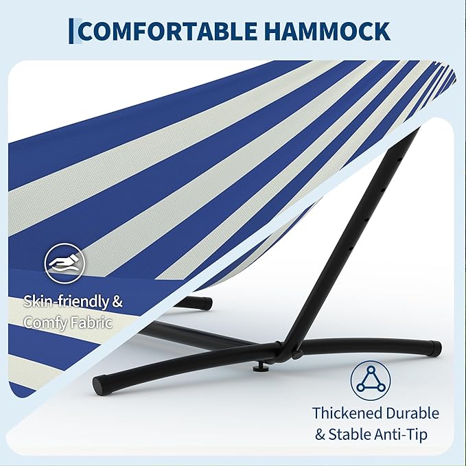 Garvee 2 Person Hammocks with Stand for Outside, Double Hammocks Portable Space Saving Heavy-Duty Steel Stand for Indoor Outdoor Patio with Carrying Bag, 450 lbs Capacity