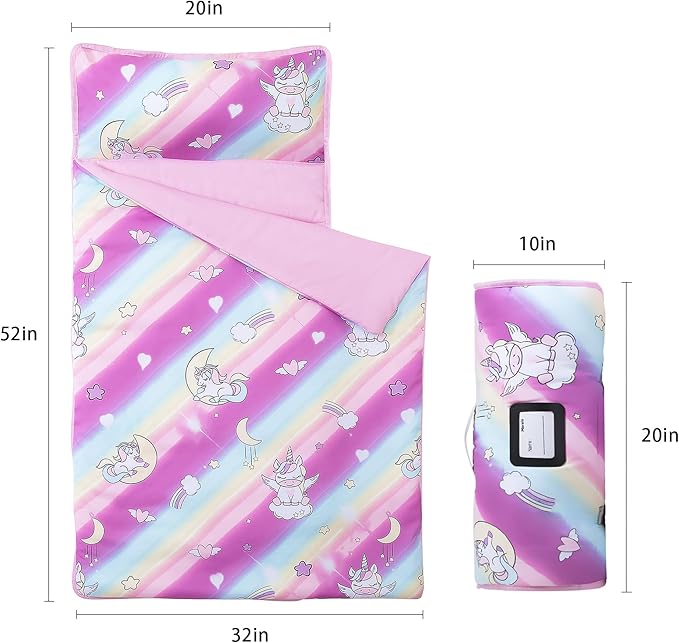 MORAIS Toddler Nap Mat with Pillow and Blanket, 52" x 20" Lightweight and Soft Nap Mat for Preschool, Daycare, Travel Sleeping Bags