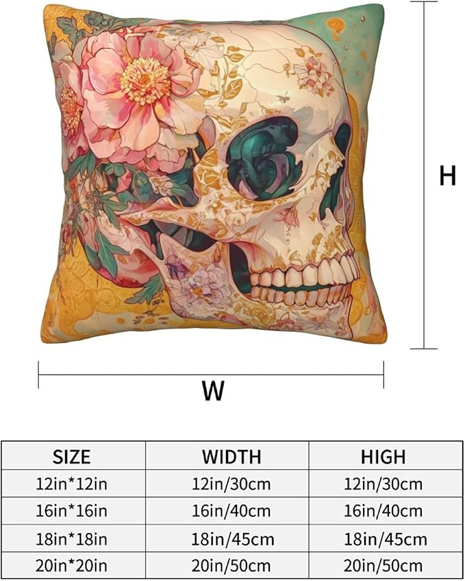 Skull Flower Throw Pillow Covers 18x18 inch Set of 2 Halloween Pillow Case Cushion Cover for Home Sofa Couch Living Room Car Decor