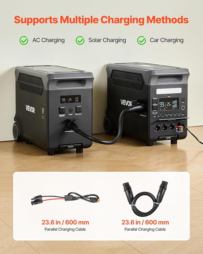 VEVOR Extra Battery for Portable Power Station, 3840Wh LiFePO4 Extra Expansion Battery with 3 Output Ports for Home Use, Outdoor Camping, Road Trips, RVs, Emergencies