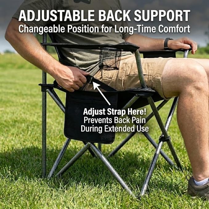 FAIR WIND 2 Pack Fully Padded Oversized Camping Chair 500LBS Capacity Heavy Duty Folding Chair for Heavy People with Adjustable Lumbar Support, Cooler Bag & Cup Holder for Outdoor, Beach